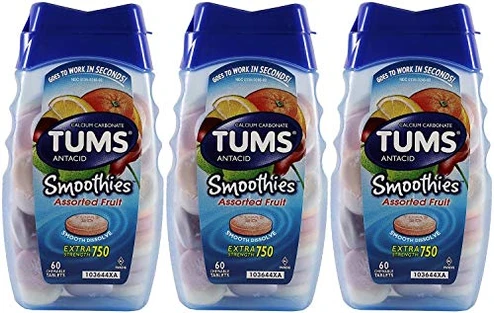 TUMS Tums Smoothies Extra Strength 750 Assorted Fruit 60 Chewable Tablets (Pack Of 3)