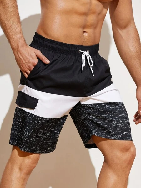 Shein Men Color Block Flap Detail Swim Trunks