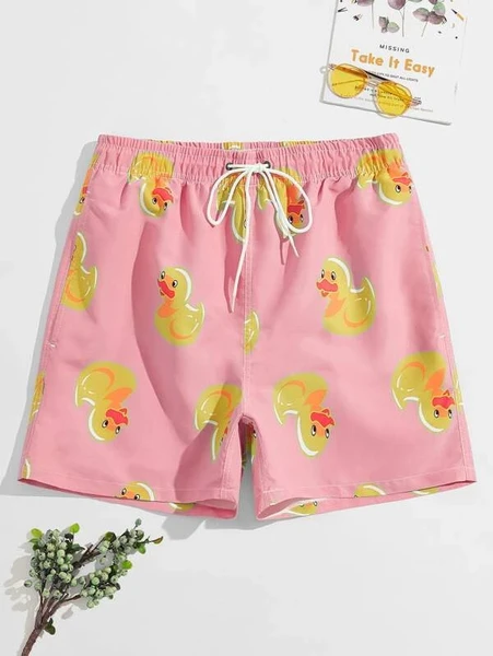 Shein Men Random Cartoon Duck Print Swim Trunks