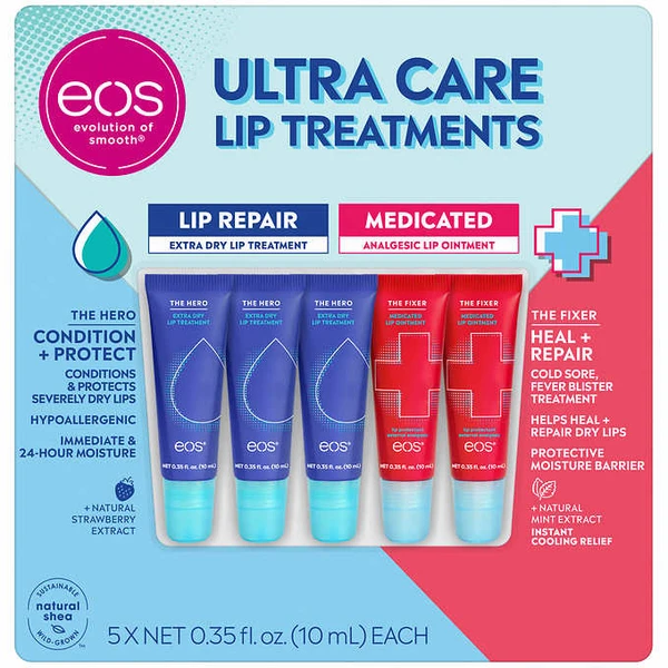 Eos Ultra Care Lip Treatment, 5 Pack