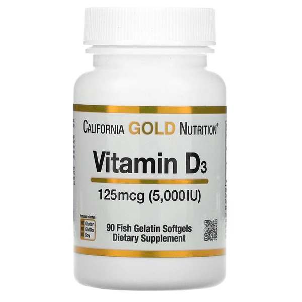 California Gold Nutrition Vitamin D3, 125 mcg (5,000 IU), 90 Fish Gelatin Softgels U2, U6