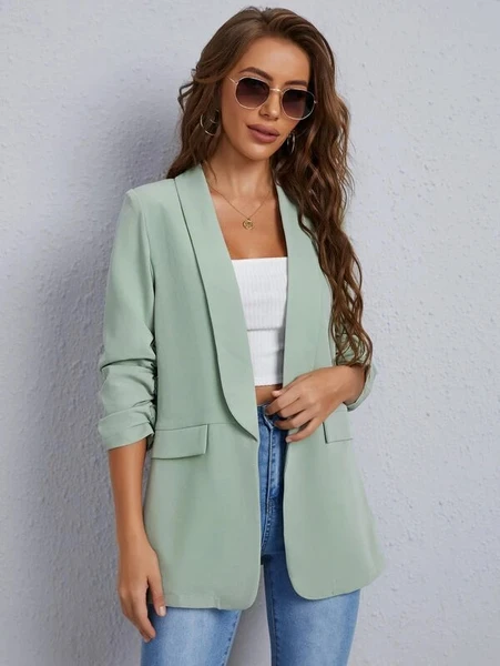 Shein Shawl Collar Gathered Sleeve Flap Detail Blazer