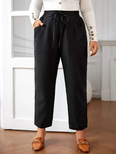 Shein Plus Drawstring Waist Straight Leg Pants