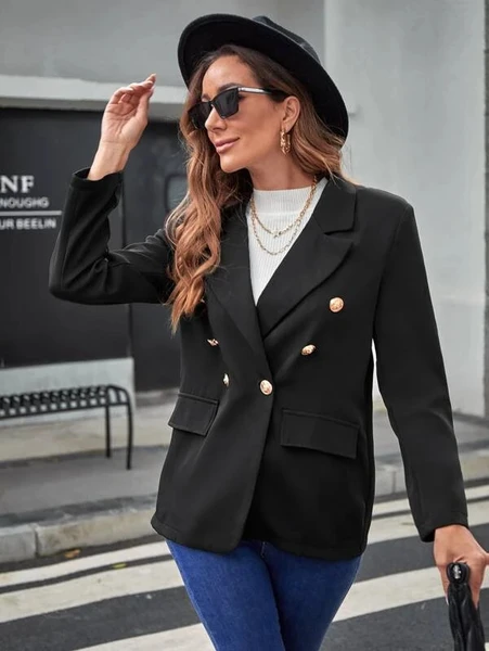 Shein Belinda Double Breasted Flap Detail Blazer