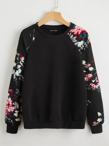 Shein Raglan Sleeve Floral Pullover