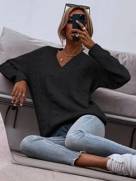 Shein Drop Shoulder Pointelle Knit Sweater