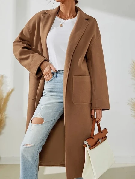 Shein Drop Shoulder Pocket Patched Split Hem Overcoat