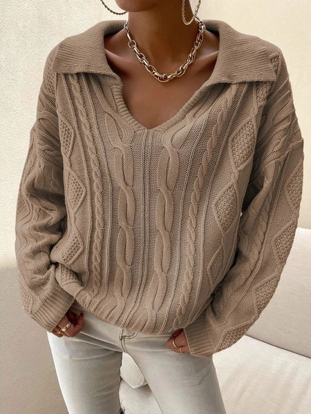 Shein V-neck Collared Cable Knit Sweater