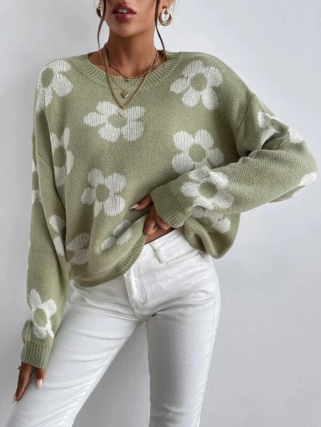 Shein Floral Pattern Drop Shoulder Sweater