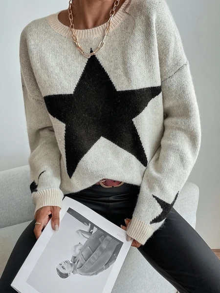 Shein Drop Shoulder Star Pattern Sweater