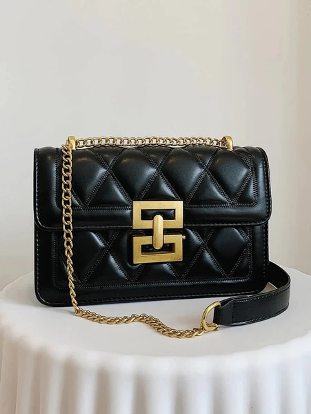 Shein Quilted Push Lock Flap Chain Square Bag