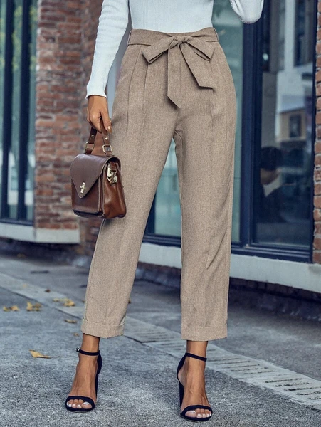 Shein Solid Belted Cropped Pants