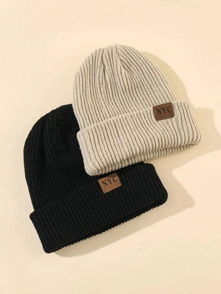 Shein 2pcs Letter Label Patch Beanie