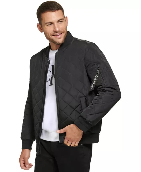 Calvin Klein Men's Quilted Baseball Jacket With Rib-Knit Trim