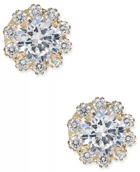 Macy's Cubic Zirconia Halo Stud Earrings In 10K Gold