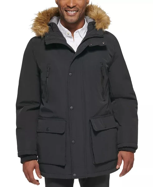 Club Room Men's Parka With A Faux Fur-Hood Jacket