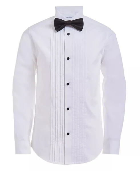 Calvin Klein Big Boys Tuxedo Shirt And Bow Tie Box Set