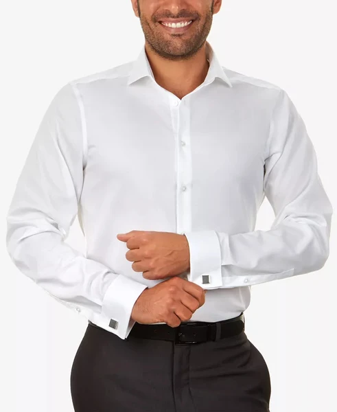 Calvin Klein Men's Slim-Fit Non-Iron Performance Herringbone French Cuff Dress Shirt