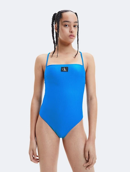 Calvin Klein CK Monogram Rib Square Neck One Piece Swimsuit