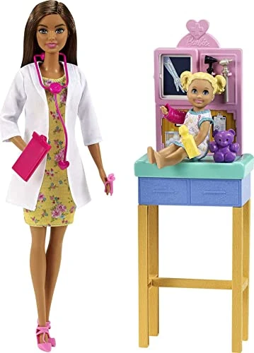 Barbie Barbie Careers Doll & Playset Pediatrician Theme With Brunette Fashion Doll 1 Patient