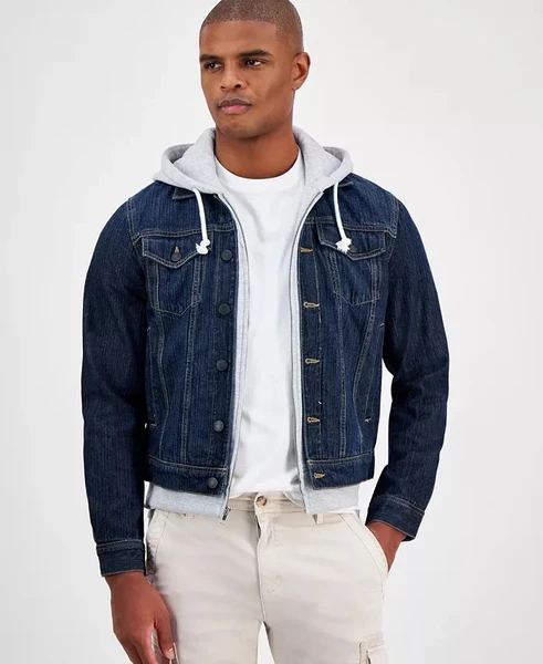 Sun + Stone Men's Reeves Trucker Hooded Denim Jacket