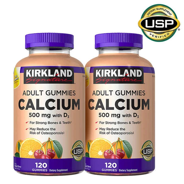 Kirkland Signature Calcium 500 mg with D3, 240 Adult Gummies, 2 Pack